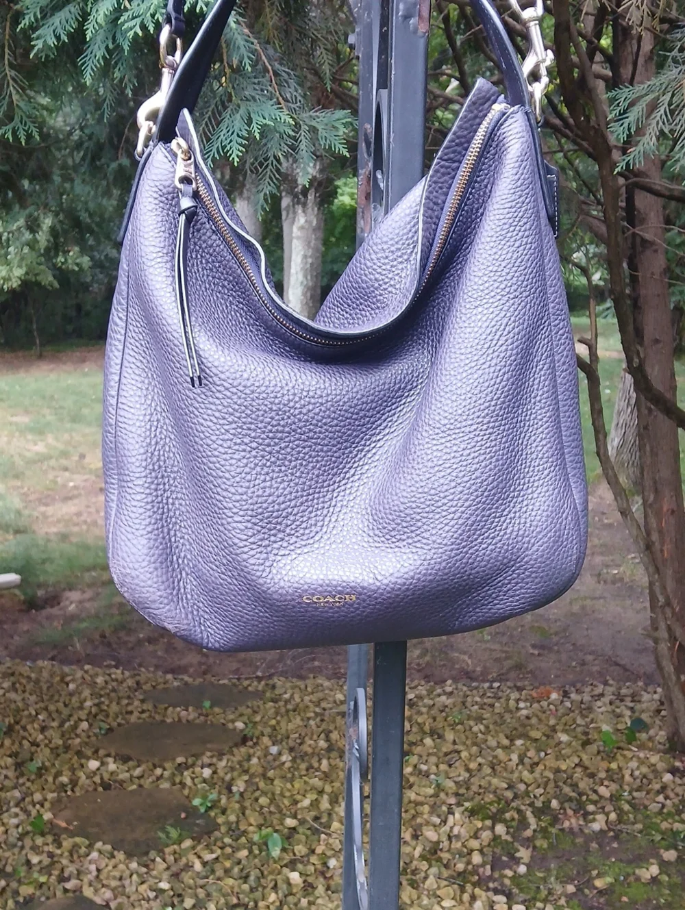 Coach pebbled leather hobo/shoulder Bag Eggplant B1420-31623 Quiet Luxury